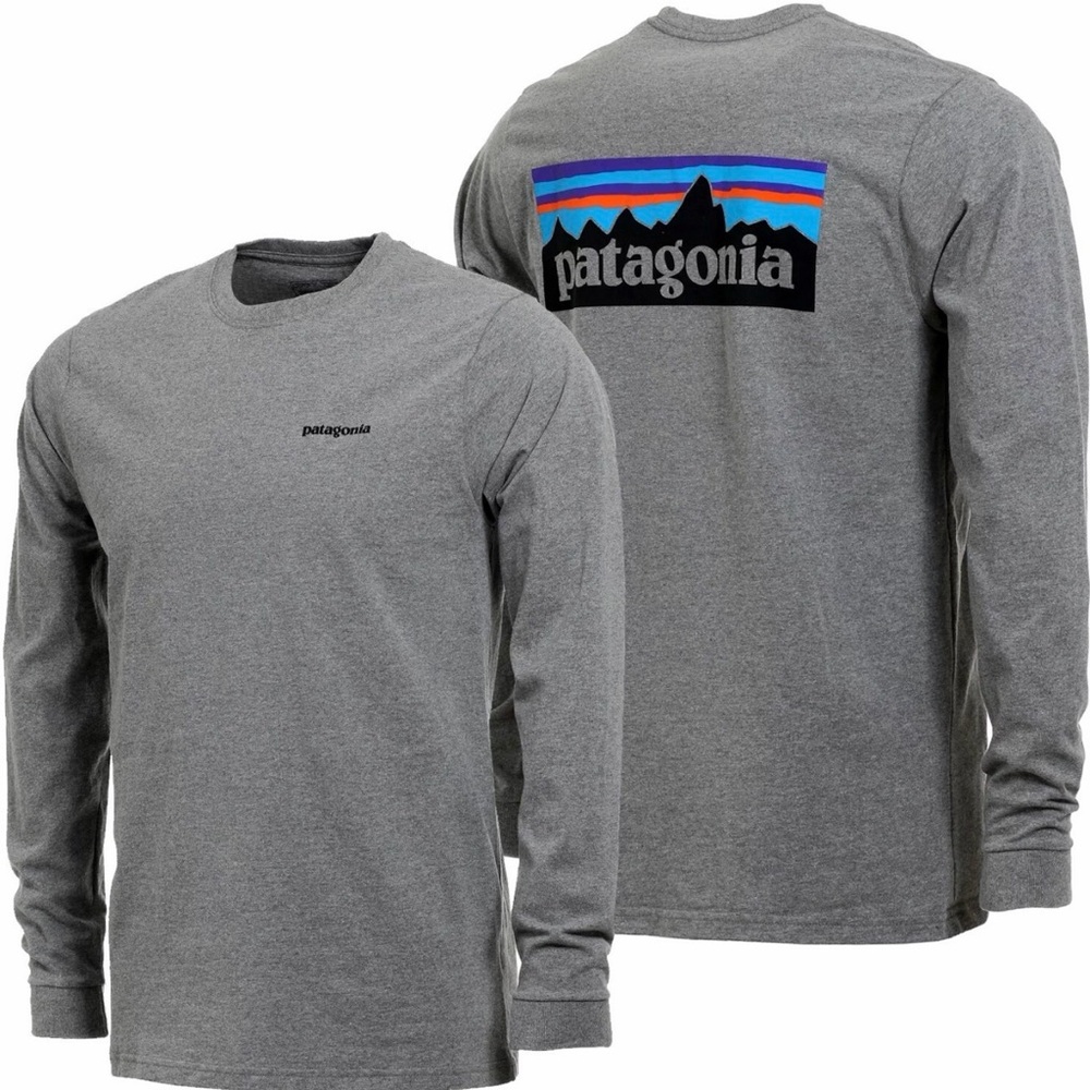 Patagonia Men Organic Cotton Responsibili-Tee Long Sleeve P-6 Shirt Gray Size L